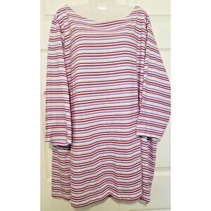 Woman Within Women's Top Striped Multicolor 3/4 Sleeve Boat Neck Size 26/28